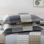 PANGUSHAN Twin Size Quilt Set,100% Cotton Quilt,Patchwork Plaid Quilt Bedding Set Bedspreads,Gray(Grey)/Black/Tan/White/Cream Quilt for Twin Bed,Reversible Lightweight Comforter Bed Set,2 Pieces