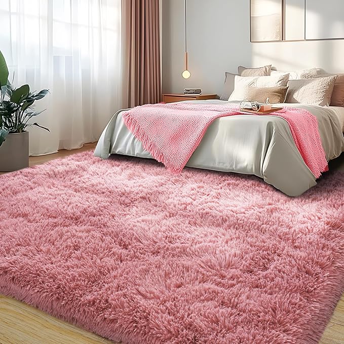 Soft Plush Shag Rug 5x7, Ultra Fluffy Rug for Living Room Bedroom, Non-Slip Fuzzy Large Area Rug for Living Room, Carpet for Girl Boy Kids, Modern Indoor Home Decor Aesthetic, Cameo Pink
