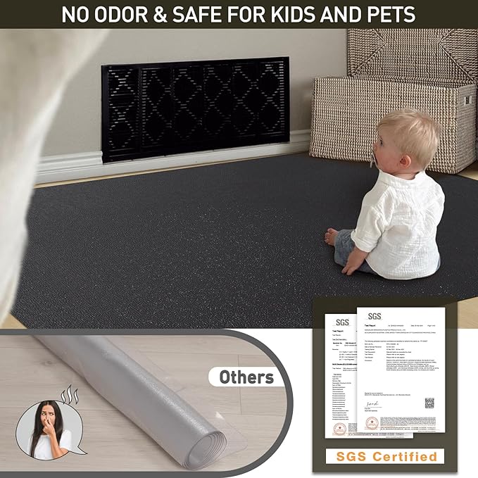 Area Floor Mat for Home, 8'×10' Large Black No Slip Waterproof Vinyl Area Rug for Dining Room, Spill Resistant Hard Floor Protector Cover for Mud Room, Easy Clean Splat Mat for Under High Chair