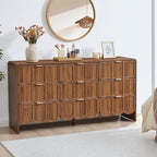 9 Drawer Dresser for Bedroom, Modern Closet Chest of Drawers with Wave Fluted Drawer, Wood Storage Small Dresser Organizer for Nursery Bedroom Living Room Hallway Closet (Walnut)