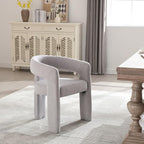 Grey Chenille Dining Chairs Set of 2, Modern Barrel Dining Room Chairs Upholstered Faux Fur Accent Chair with Arms and Round Back for Living Room Kitchen Armchair No Assembly Needed