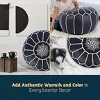 Marrakesh Gallery Genuine Leather Round Pouf Unstuffed - Moroccan Ottoman Footstool, Footrest Cover - Boho Decor - Bohemian Living Room, Bedroom, Kids Room, Gift & Wedding