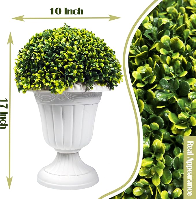 Sunnyglade 2 PCS 17" Artificial Plastic Boxwood Ball Tree, Faux Potted Decorative Topiary Plant, UV Resistant Fake Plant in Pot for Home Gate Indoor Outdoor Patio Office Decor