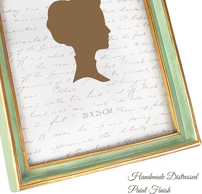 AELS 8x10 Inch Vintage Picture Frame, Elegant Antique Photo Frames with Glass Front, Photo Display, Tabletop Wall Hanging, Gift Ideas, Sage Green with Gold Trim