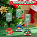 24 Pcs Ugly Sweater Christmas Table Place Card Holders Stand Display, Wooden Christmas Table Card Holders with Swirl Wire Memo Name Number Photo Sign Clip Holder for Christmas Party Table Decorations