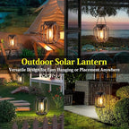 Solar Hanging Lanterns Outdoor: 2 Pack Metal Solar Hanging Lights with Hook, Bright - Warm Waterproof LED Lanterns for Outside, Classic Decorative Solar-Powered Light for Yard Garden Patio Porch Decor
