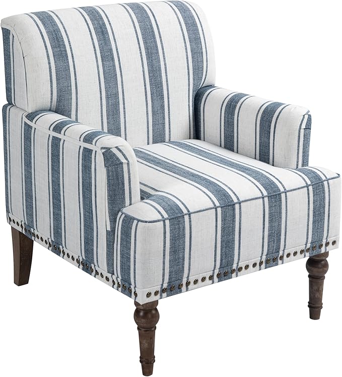 UIXE Stripe Accent Chair Arm Chair, Modern Nailhead Trim Club Armchair with Wood Legs, Comfy Living Room Single Sofa Reading Seat Bedroom Side Seating for Home Office, Dark Blue