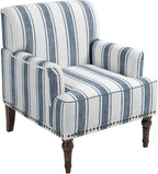 UIXE Stripe Accent Chair Arm Chair, Modern Nailhead Trim Club Armchair with Wood Legs, Comfy Living Room Single Sofa Reading Seat Bedroom Side Seating for Home Office, Dark Blue