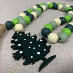 40" Handmade Farmhouse Bead Garland Wood with Tassel, Boho Chic Decorative String Beads Home Decor, Table Tiered Tray Country Wooden Accents (Christmas Evergreen Cheer, 0.63" Diameter)