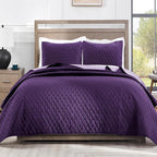 Exclusivo Mezcla Reversible Twin Quilt Bedding Set with Pillow Sham, Lightweight Quilts Twin Size, Soft Bedspreads Bed Coverlets for All Seasons - (Deep Purple, 68"x88")