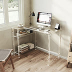 Eglaf Acrylic L-Shaped Desk - Clear Desk with Reversible Storage Shelves - Modern Home Office Desk Corner Desk for Study, Writing, Rectangular Legs, Easy Assembly, 39.4" L x 27''W x 29.5" H