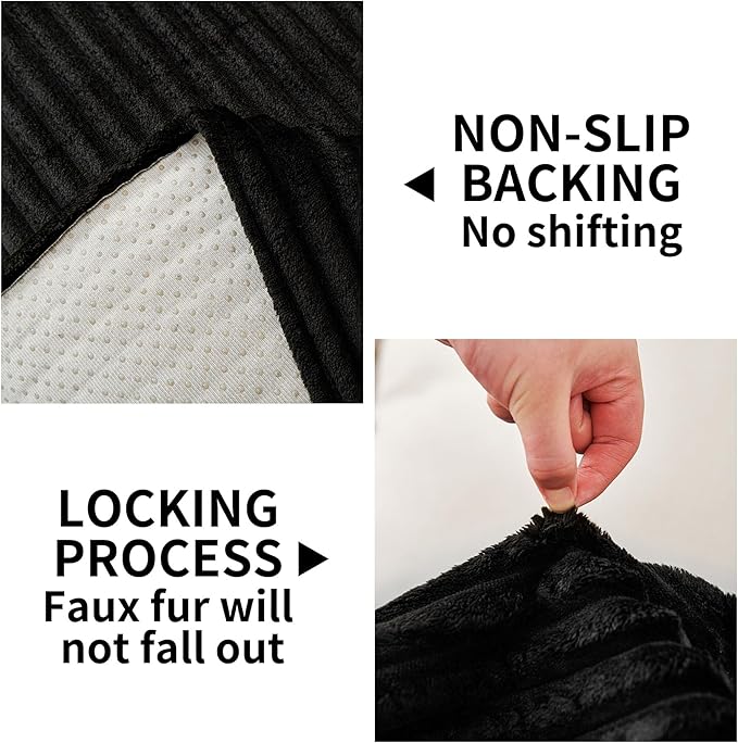 HAOMAIJIA Non-Slip Couch Armrest Covers for Sofa,Fuzzy Couch Arm Covers Set of 2,Washable Thick Soft Recliner Chair Arm Cover Protectors (Black, 23" x 23" 2 Pack)