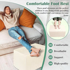 Rectangular Stuffed Pouf Ottoman with Foam Chunk Filling, Coral Fleece and Furry Fabric Design, Multi-Functional Floor Pouf for Living Room, Beige