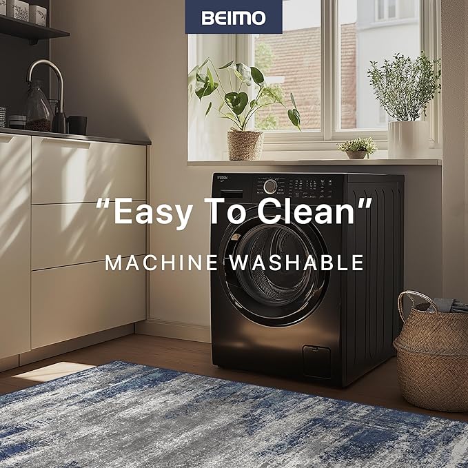 Area Rugs 5x7 for Living Room Bedroom, Modern Abstract Machine Washable Rug, Large Soft Low Pile Floor Cover with Non Slip Backing for Dining Room, Navy Blue Gray