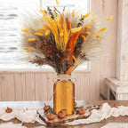 Vintage Glass Flower Vase，12 Pack Farmhouse Amber Gold Glass Centerpiece Vases Mason Jars for Weddings, Parties & Home Decor Bulk (12, Amber)