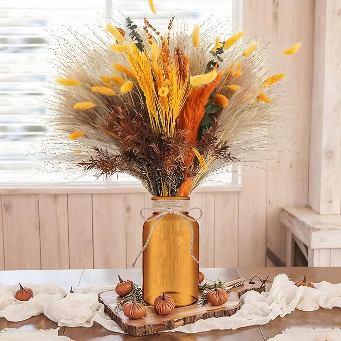Vintage Glass Flower Vase，12 Pack Farmhouse Amber Gold Glass Centerpiece Vases Mason Jars for Weddings, Parties & Home Decor Bulk (12, Amber)