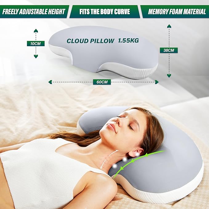 Ergonomic Memory Foam Cervical Pillow for Neck and Shoulder Pain Relief, Contour Design for Side and Back Sleepers, Orthopedic Bed Pillow with Breathable Cover, Odor-Free [Green]