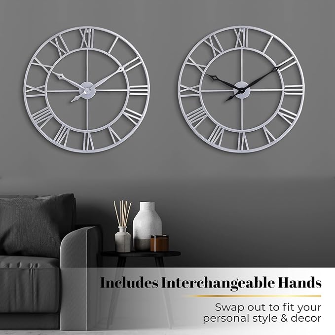 CLXEAST Large Modern 30 Inch Wall Clock Silver, Oversized Big Roman Numeral Metal Wall Clocks for Living Room Decor, Home Office