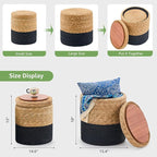 Wimarsbon Round Pouf Ottomans, Handwoven Natural Water Hyacinth Seagrass Pouffe,Outdoor Rattan Stool Accent Seat, Bohemian Coastal Home Decor (Cattail Nested Set-Black)