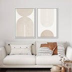 SIGNFORD Framed Canvas Print Wall Art Set Beige & White Duotone Geometric Spiral Polygons Abstract Shapes Illustrations Modern Art Decorative Minimalist Relax/Cozy for Bedroom - 24"x36"x2 White