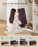 SONGMICS MAZIE Collection - 30 Inches Folding Storage Ottoman Bench, Ottoman with Storage, Foot Rest Stool, Load 660 lb, for Living Room, Synthetic Leather, Brown ULSF40Z