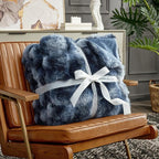 Cozy Bliss Faux Fur Throw Blanket for Couch, Fuzzy Soft Plush Thick Bubble Blanket for Sofa Bedroom Living Room, 50 * 60 Inches Tie-dye Blue