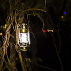 YAKii LED Vintage Metal Hanging Hurricane Lantern - 12 LED Dimmer Switch, Cold White Battery Operated for Power Outage Indoor Camping Outdoor Decoration (Silver Pack of 8)