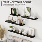 48 Inch Floating Shelves, 8 Inch Deep Floating Shelves for Wall, Hanging Shelf with Invisible Brackets, Deep Shelves for Bathroom, Bedroom, Living Room, Black, Set of 1