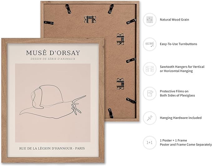 Poster Master Vintage Poster - Retro One Line Snail Drawing Print - Snail Line Art - Minimal Gift for Men, Women, Animal Lover - Abstract Wall Decor for Home, Office, 8x10 Beige Framed