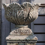 Vintage Garden Urn Planter with Pedestal, Cement and Fiber, Maked Antique, Decorative Leaf Pattern, 14.2x11.8 Inch Pot with 19.3 Inch Stand, Wrap Foam Safely Delivered from Local Warehouse (Antique)
