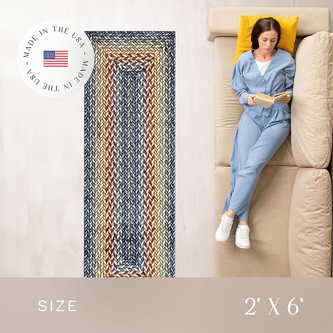 Maples Rugs Marion Bohemian Braided Design Print Runner Rug – Made in USA – Washable, Non Slip Indoor Carpet for Hallway, Kitchen, and Laundry Room, 2' x 6', Multi-Color