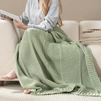 Amélie Home Chenille Knit Throw Blanket for Couch, Chevron Texture Decorative Soft Blanket for Sofa, Bed & Chair, 50"x60", Sage Green