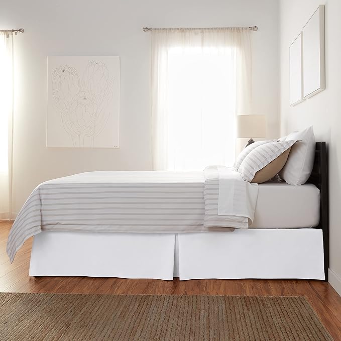 Amazon Basics Lightweight Pleated Bed Skirt, Twin, Bright White, Solid