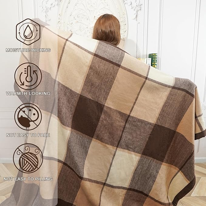 YOUR MOON 100% Pure Wool King Size, Australian Organic Natural Wool Blankets, Hypoallergenic Blanket for Bed, Medium Weight(Coffee, 90 * 108)
