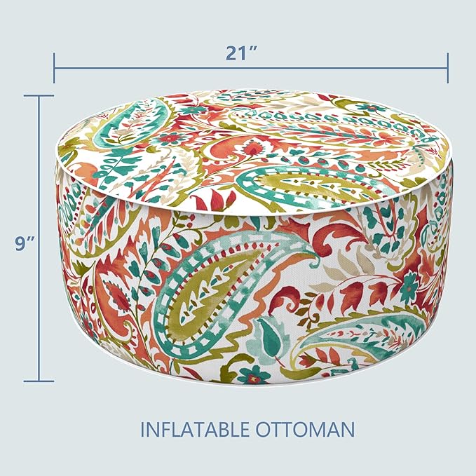 LVTXIII Inflatable Stool Ottoman Footrest with Handle, Decorative Fade-Resistant Foot Stool, Indoor or Outdoor Pouf for Home Patio Garden and Camping Use, D21 x W 21 x H9, Warm Paisley