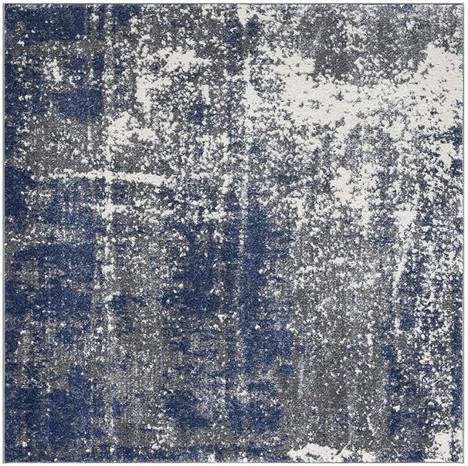 Keen Home Design Area Rugs - 5ft Round Non-Shedding, Abstract Rugs for Kitchen, Living Room, Bedroom, Dining Room, Entryway - Size: 5'3" Square, Navy/Grey/White