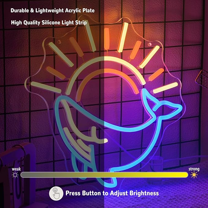 Whale Neon Sign for Wall Decor Ocean Neon Light Sunrise Sunset LED Neon Sign Colorful Led Neon Light for Bedroom Living Room Shop Decoration