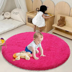 Fluffy Round Area Rugs for Bedroom,Hot Pink 5'X5'Shag Circle Area Rugs for Living Room,Non Slip Fuzzy Plush Rug for Kids Room Boys Girls Room and Dorm