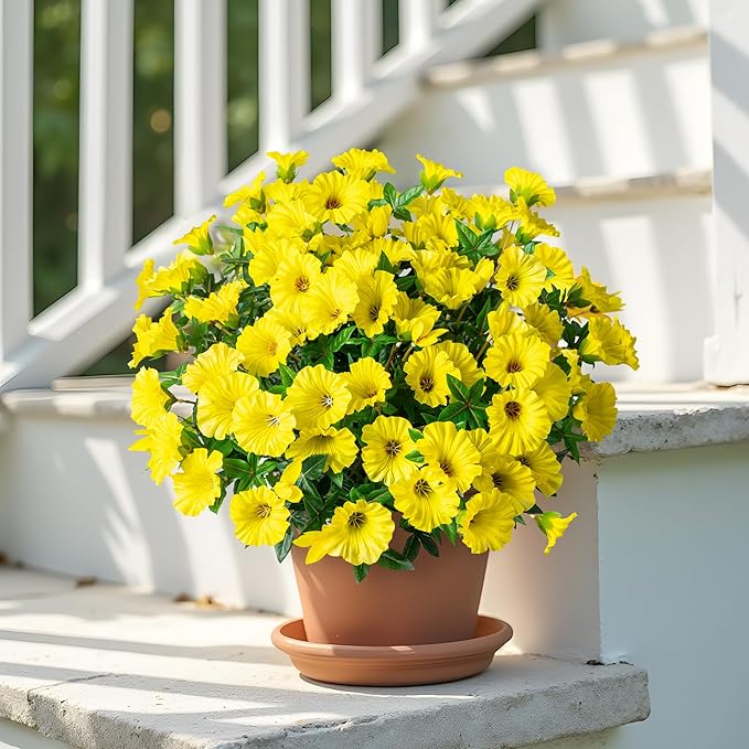 UV Resistant Artificial Petunias 13.3In Fake Flowers Artificial Flowers for Outdoors Silk Flowers Fake Hanging Basket Plants Suitable for Outdoor Porch Decoration patio Decoration,Yellow,8PCS