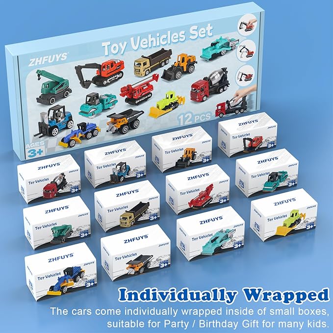 ZHFUYS 12PCS Metal Mini Cars Toy for Kids, Toy Cars for Kids, Trucks Toy Vehicles Set for Toddlers, Party Favors for Toddler Toys,Educational Play, Birthday Gift for Boys Girls