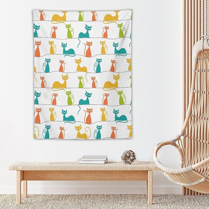 ICMOLYYENLO Boho Medieval Cat Tapestry, Abstract Atomic Starburst Geometric Aesthetic Art Wall Hanging For Bedroom Living Room Dormitory 50x60 Inches