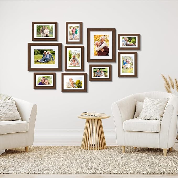 Picture Frames Set of 10, Collage Picture Frames for 8x10, 5x7, 4x6 Photos Real Glass for Wall or Tabletop