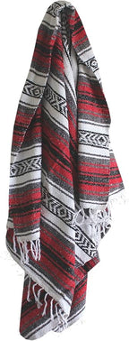 Del Mex Classic Mexican Blanket, Large Authentic Woven Falsa Throw (70"x50"), Artisan Southwest Décor for Beach, Yoga, Outdoors (Red)