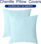 CaliTime Throw Pillow Covers Decorative 20 X 20 Inches Pack of 2 Cozy Chenille Cushion Cases for Couch Sofa Bed Living Room Home Light Blue Grey