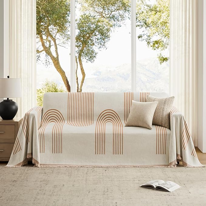 Boho Couch Cover Washable Sectional Couch Covers for Dogs Reversible Sofa Slipcover for 2 or 3 Cushion Couch Pet Friendly Furniture Protector (3# Orange, 71" x 150")