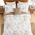 DDUOXIN Oversized King Bedspread - 120" W x120 L Extra Wide - 100% Cotton California Quilt with 2 Pillow Shams, Botanical Reversible Coverlet Bedding Set, Brown/Beige/Sugar Swizzle