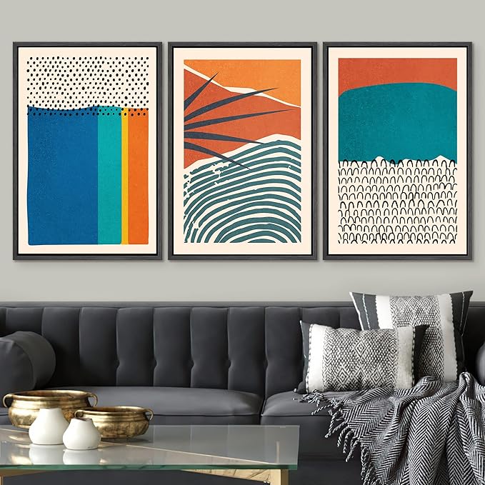 SIGNWIN Framed Canvas Print Wall Art Set Vibrant Tropical Palm Leaf Polygons Nature Wilderness Illustrations Modern Art Decorative Nordic Rustic for Living Room, Bedroom, Office - 24"x36"x3 Black