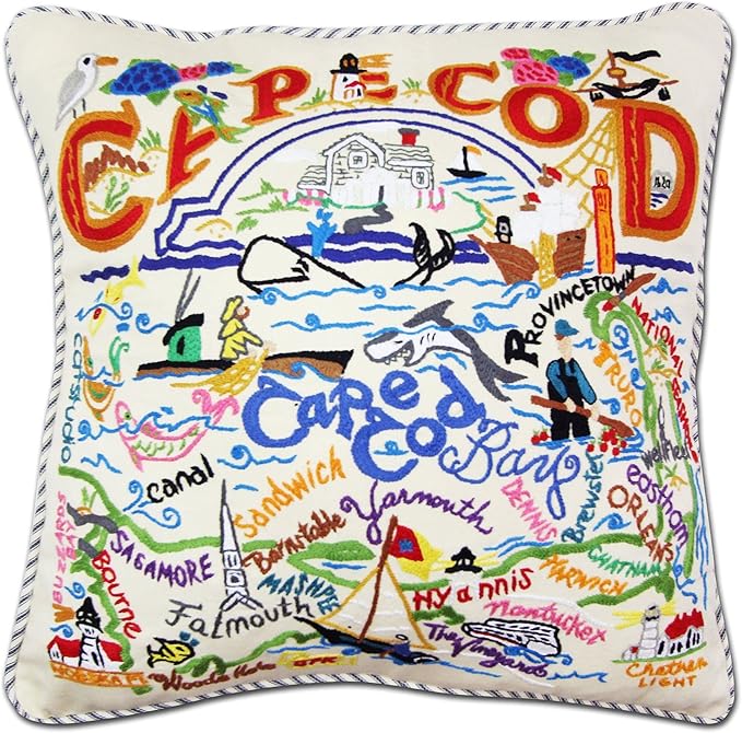 Catstudio Cape Cod Embroidered Pillow - U.S. City Souvenir Decorative Throw Pillow with Original Artwork for Cape Cod Lovers, Travel Souvenir