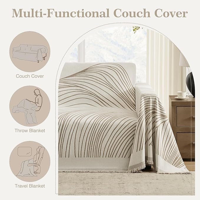 Boho Couch Cover Washable Sectional Couch Covers for Dogs Reversible Sofa Slipcover for 2 or 3 Cushion Couch Pet Friendly Furniture Protector (1# Khaki, 71" x 118")