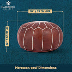 Marrakesh Gallery Genuine Leather Round Pouf Cover - Handmade Moroccan Ottoman Footstool, Unstuffed Footrest - Boho Decor - Bohemian Living Room, Bedroom, Kids Room - Housewarming Gift & Wedding